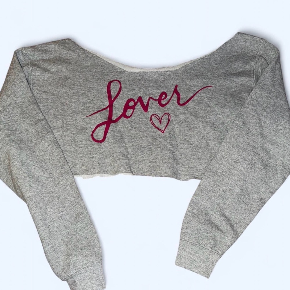 Gray Crop Top with Pink 'Lover' Print